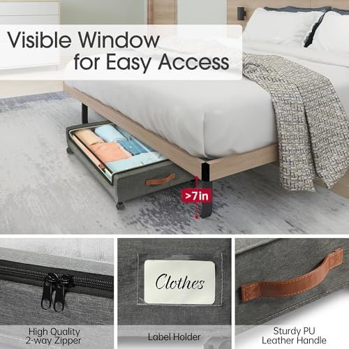 Yecaye 3 Pack Under Bed Storage with Wheels, Under Bed Storage Containers, Underbed Shoe Storage Organizer, Rolling Under Bed Metal Drawers for Clothes, Blankets(30.7 x 16.9 x 6.7 in) - Image 5