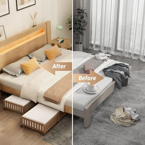 2 Pack Large Bamboo Under Bed Storage Containers with Wheels, Brown - Image 5