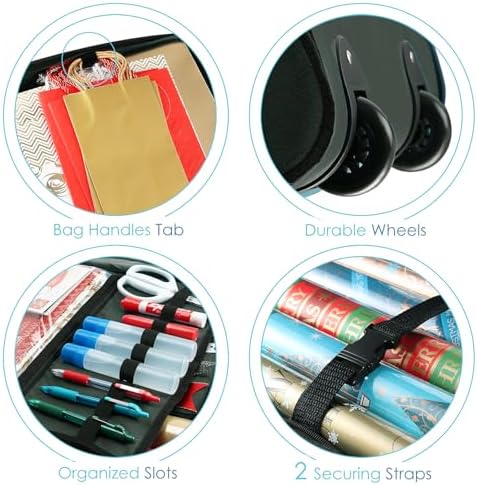 Hearth & Harbor Holiday Storage with Extra 2 PC of Christmas Storage Bins and Ribbon Storage Organizer - Fade Resistant Wrapping Paper Storage Containers with Wheels Fits Up to 30 Rolls of 40" Length - Image 5