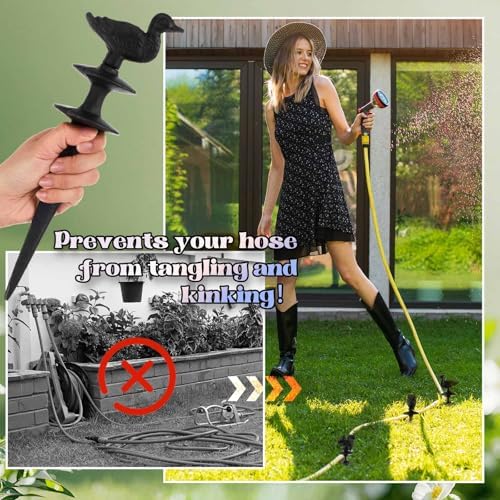 Tandefio 3 Pcs Garden Hose Guide Stakes, Owls Squirrels Ducks Cast Iron - Image 5