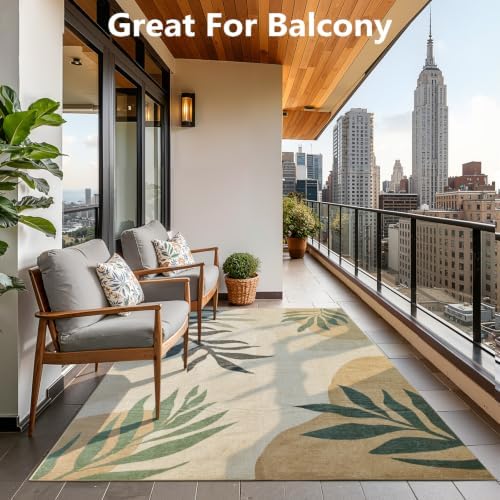 UKISS Washable Outdoor Rug Carpet，Non Slip Portable Outdoor Patio Rugs，5' x 8' Indoor Out Door Mats，Large Leaf Outdoor Area Rugs Mats for Patio，Picnic,RV,Backyard, Deck, Balcony, Porch, Beach - Image 3