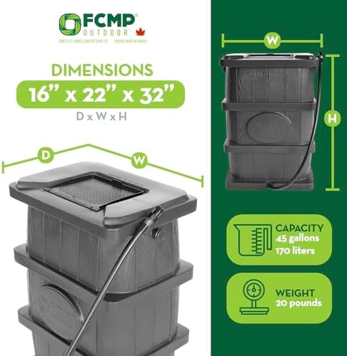 FCMP Outdoor Slim Line Design Rain Barrel, 45 Gallon, Grey - Image 2