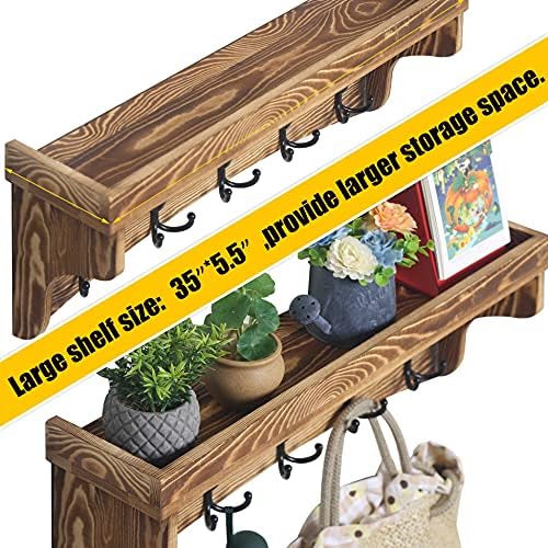 WEBI Wall Shelf with Hooks Underneath,24" Long Coat Rack Wall Mount with Shelf,5 Triple Hooks,Wall Shelves for Bathroom,Entryway,Rustic Brown - Image 4