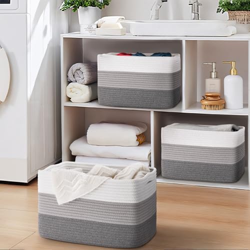 Baskets for Organizing,Storage Baskets,3 Pack Baskets for Shelfves,15"×10"×9" Woven Grey Basket,toy storage bins,bins for organization - Image 2