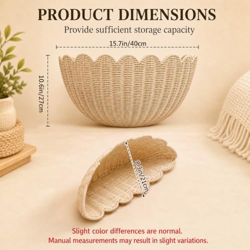 Scalloped Wall Basket, Wicker Wall Baskets, Hanging Wicker Basket, Handwoven Wall Mounted Storage Basket - 15.76 x 10 x 7 Inch, for Bathroom Bedroom Kitchen Entryway Decor - Image 2
