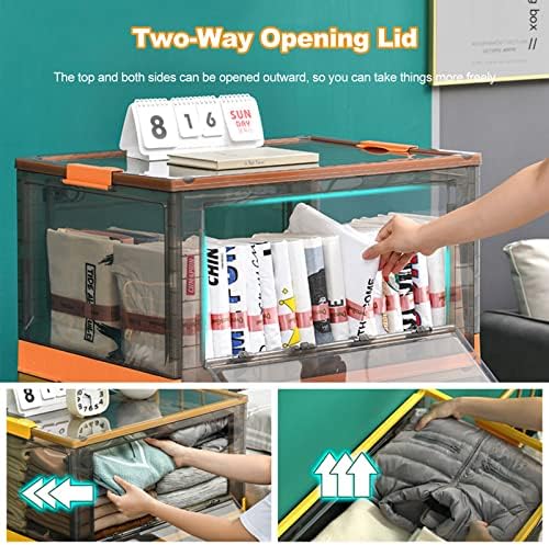 Ergocar Foldable Storage Boxes, Large Plastic Storage Boxes with Lid, Stackable Organiser, Wardrobe Storage Organiser, Grocery Storage, for Bedroom, Wardrobe, Office, Garage - Image 3