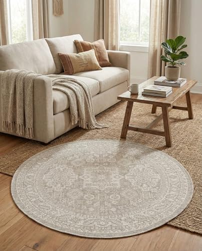 Rugs.com - Outdoor Aztec Rug – 5 Ft Round Light Gray Indoor/Outdoor Rug – Washable, Weather-Resistant for Patios, Decks, and Porches - Image 4