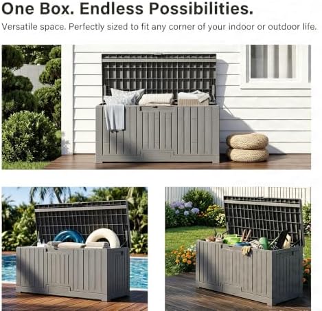 LAUSAINT HOME 100 Gallon Resin Deck Box, Package Delivery Box with Lockable Lid, Waterproof Outdoor Storage Box For Garden Tools, Patio Cushions(100 Gallon,Grey) - Image 4