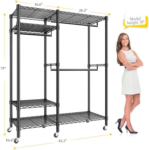 Raybee Clothes Rack with Wheels, Heavy Duty Loads 780LBS, Space-Saving - Image 5