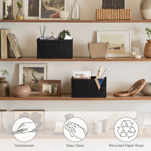 StorageWorks Wicker Storage Baskets for Organizing, Black Baskets, 2-Pack - Image 5