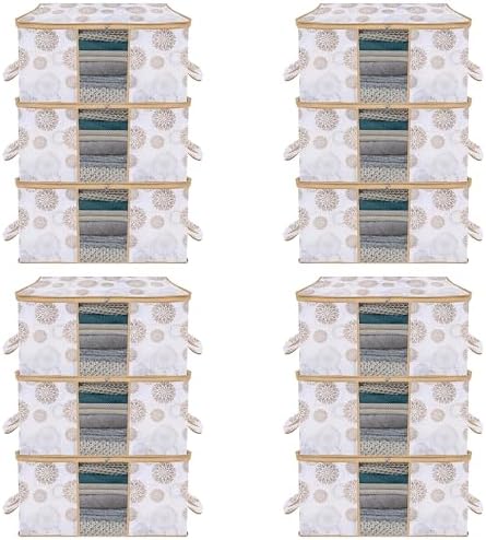 Kuber Industries (Pack of 12) Underbed Storage Bag | Gola Printed | Large Blanket Organizer | Clothing Storage Bag | Clear Window & Handle Storage Bag | Kambal Storage Bag | White by Kuber+Industries