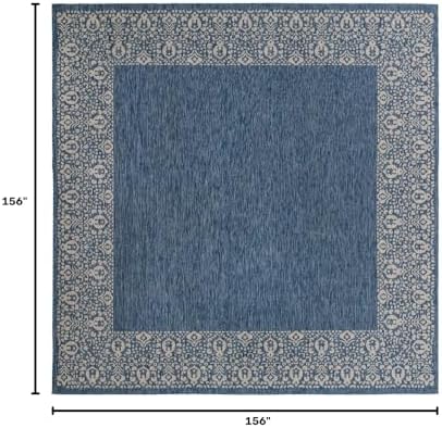 Unique Loom Outdoor Border Collection Area Rug - Floral Border (13' Square, Blue/ Ivory) - Image 2