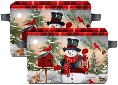 Stybn Christmas Snowman Foldable Baskets Storage Bins with Handles, Christmas Decorative Fabric Storage Basket Shelf baskets 2 2piece - Image 2