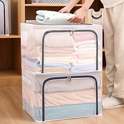 110L Large Foldable Storage Bins Organizer with Durable Handles, Metal Frame, for Clothing | Bed Sheets | Blanket | Comforters | Pillows | Toys, 3 Pack, Clear & Gray Zipper - Image 6