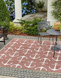 Unique Loom Outdoor Coastal Collection Area Rug - Ahoy (5' 3" Square, Rust Red/ Ivory) by UniqueLoom