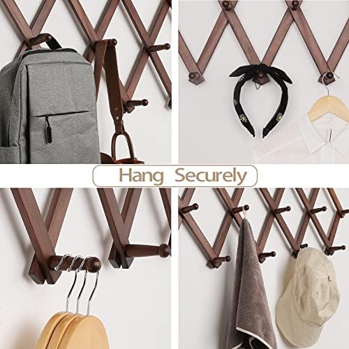 SCUNDA Accordion Wall Hanger with 20 Hooks, Expandable Wall Hat Display Rack, Wooden Wall Hook for Coat, Hats, Baseball Caps, Coffee Mug, Jewelry(Brown) - Image 4