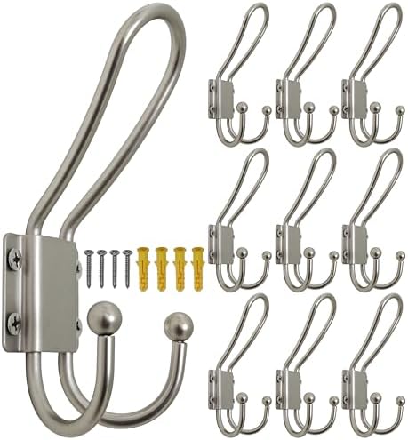 WEBI Coat Hooks Wall Mount,5 mm Thick,10 Large Triple Hooks,Heavy Duty Metal Backpack Wall Hooks for Hanging Clothes,Robe,Towel,Closet,Farmhouse,Mudroom,Silver by WEBI