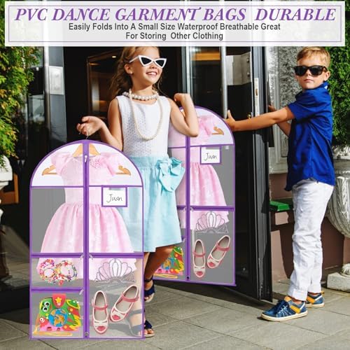 FoldTier 8 Pcs Clear Dance Costume Garment Bags for Dancers, 40 Inch,Purple - Image 5