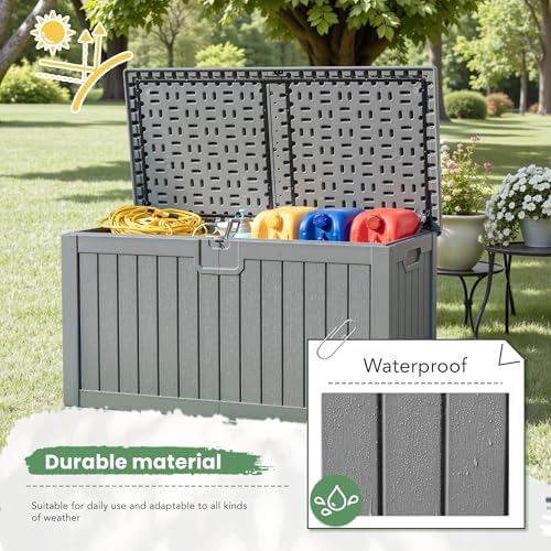 Greesum 230 Gallon HDPE Outdoor Storage Box with Removable Dividers, Weatherproof Oversized Deck Box for Patio, Garage, Garden, Gray - Image 5