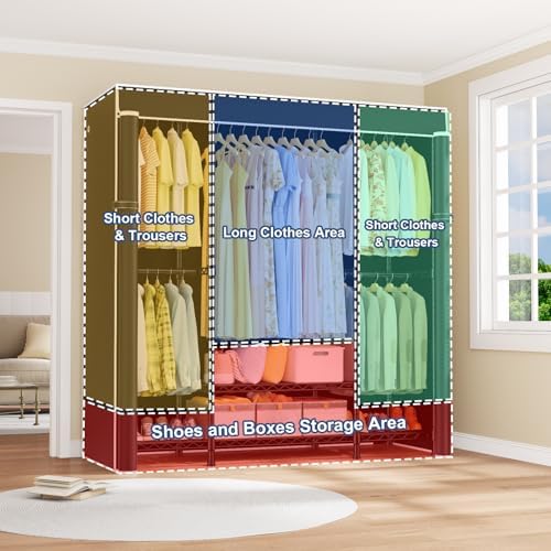 ULIFHOME E3C Heavy Duty Portable Closet Wardrobe with Black Fabric Cover - Image 5