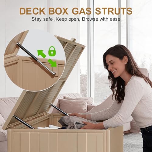 250 Gallon Metal Large Outdoor Deck Box with 4 Wheels, Brown - Image 4