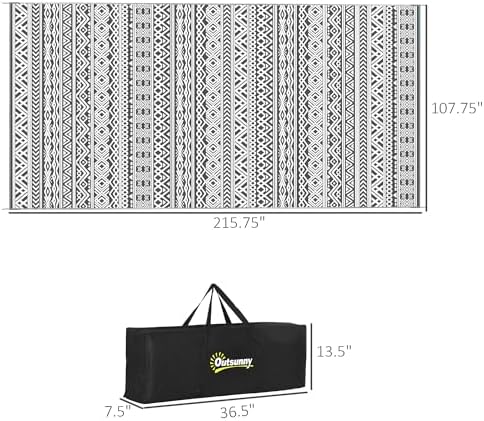 Outsunny Outdoor Rug for Patio Waterproof, 9' x 18', Gray & Cream Boho - Image 3