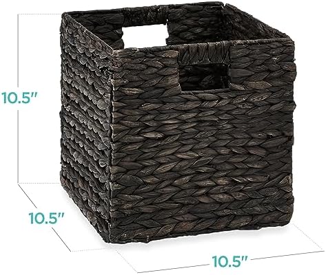 Best Choice Products 10.5x10.5in Pack of 5 Cube Storage Baskets, Water Hyacinth Multipurpose Collapsible Organizers, Handwoven Laundry Totes for Laundry, Living Room, Kids Room & Nursery - Black - Image 2