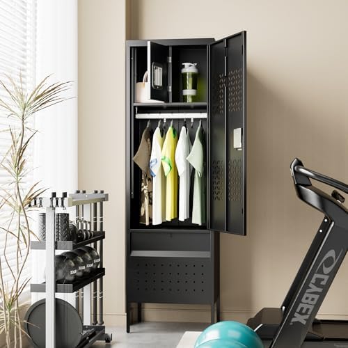 SUPEER 72-Inch Metal Locker with Hanging Rod and Interior Box, Black - Image 2