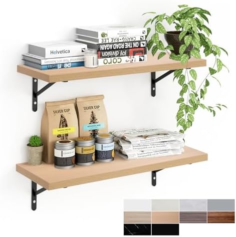 Kaboon 27 inch Long 10 inch Deep Floating Shelves for Wall Set of 2, Large Open Shelves Wall Mounted, Space Saving Home and Commercial Use, Light Walnut by Kaboon