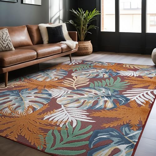 Luul Home Floral Indoor Outdoor Rugs 5x7 Large Area Rug for Living Room, Patio Decor, Kitchen, and Entryway Rug, Washable Stain Resistant Outside Carpet Red 5 x 7 - Image 5