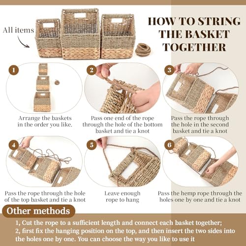Cinnvoice Set of 3 Wicker Wall Magazine Basket, Magazine Holder Water Hyacinth Storage Baskets for Mail, Files, Books & Accessories Wall-mounted Organizer for Door Home, Office Organization - Image 6