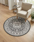 Rugs.com - Outdoor Aztec Rug – 3 Ft Round Charcoal Gray Indoor/Outdoor Rug – Durable for Patios, Decks, and Porches by Rugscom