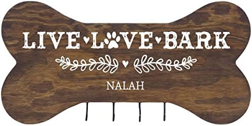Rooms Organized Personalized Live Love Bark Wall Mounted Dog Bone Pet Leash Rack,Dog Collar Holder New Home Decor Gift Ideas and 4 Hooks 16" L x 8" H 2.5." deep (Walnut Stain) by Unknown