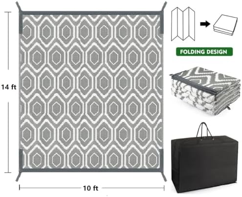 10x14 Outdoor Rug, Plastic Woven Patio Mat, Waterproof RV Camping Rug - Image 2