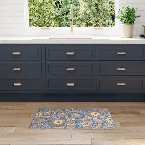 Nourison Home Aloha Blue Rose 2'8" x 4' Area Rug - Easy Clean, Non Shedding, Bed Room, Living Room, Dining Room, Kitchen (3' x 4') by NourisonHome