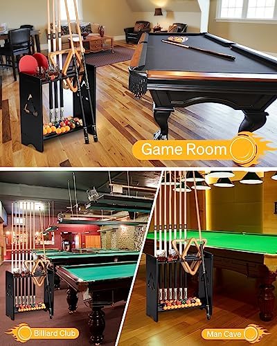 EXTCCT Pool Stick Holder Floor Stand, Wood with 2 Cup Holders, Black - Image 6