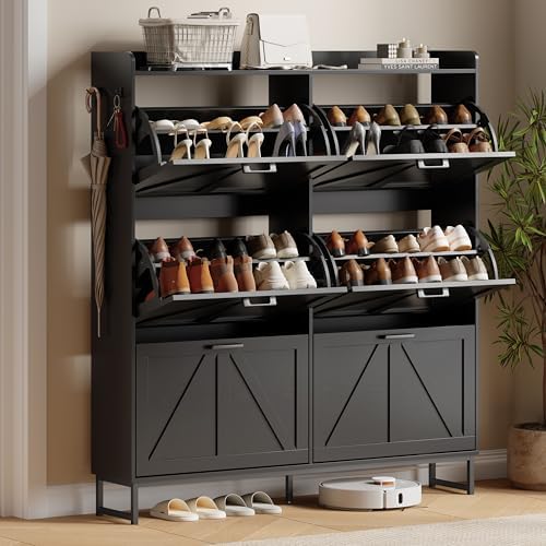 Xixini Shoe Storage Cabinet with 6 Flip Drawers, Entryway Shoe Rack, Black by Xixini