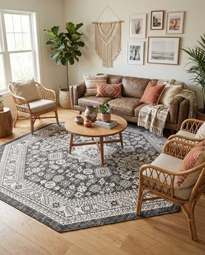 Rugs.com - Outdoor Aztec Rug – 8 Ft Octagon Charcoal Gray Indoor/Outdoor Rug – Weather-Resistant for Patios, Decks, and Porches - Image 5