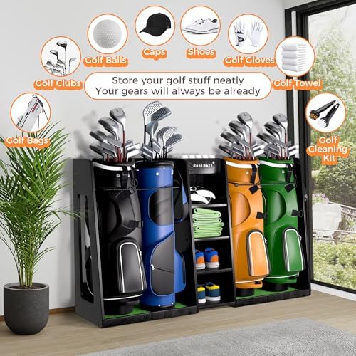 SuniBoxi Wooden Golf Bag Organizer for Garage, XL, Dark Black, 4 Bags - Image 3