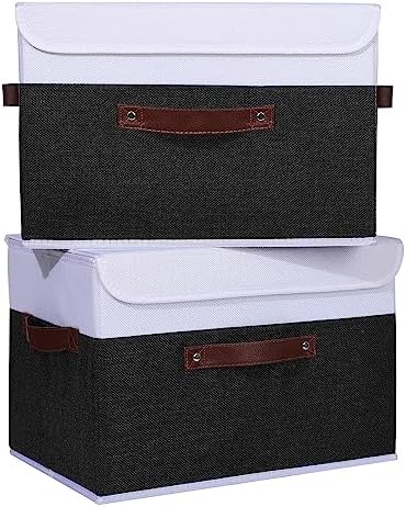 ANMINY Fabric Storage Box Bins with Lids, Black White, 15"x10"x10", 4 Pack - Image 2