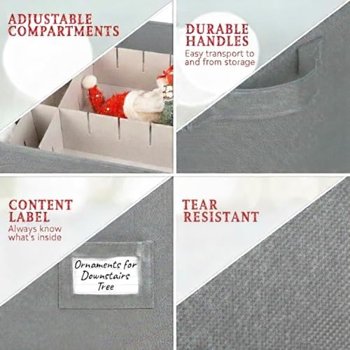 Christmas Ornament Storage Box - Large Christmas Decor Storage Containers that Store up to 128 Ornaments of 3 Inches - Durable Material To Protect And Store Holiday Ornaments Décor, Gray - Image 5