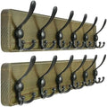 Dseap Coat Rack Wall Mounted - 24" Long 6 Tri Hooks, Heavy Duty Wooden Wall Coat Hanger Coat Hook for Clothes Hat Jacket Clothing, Weathered Green and Black, Pack of 2 by Dseap