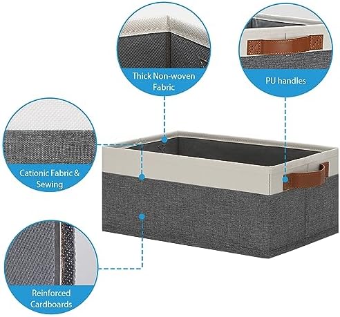 GhvyenntteS Small Fabric Storage Bins 12 Pack, Storage Basket with Leather Handles, Closet Storage Bins for Shelves, Storage Baskets for Shelves, Home, Office (Grey/White, 11.8" x 7.87" x 5.11") - Image 4