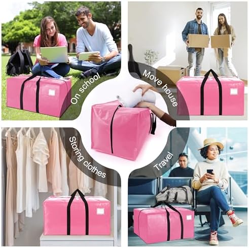 6 Pack Heavy Duty Extra Large Moving Bags W/Backpack Straps - Strong Handles & Zippers, Storage Totes For Space Saving, Fold Flat, Alternative to Box and Bin (40 gal, Pink) - Image 6