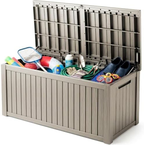 200 Gallon Deck Boxes Outdoor Waterproof, Outdoor Storage Box with Lockable Lid & UV-Resistant for Patio Furniture, Outdoor Cushions, Garden Tools and Pool Supplies, Light Brown by GraceYourYard