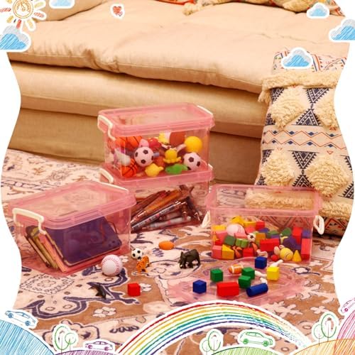 Wenqik 6 Pack Colorful Plastic Storage Bins with Lids, Pink - Image 6