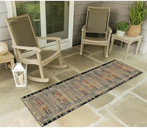 Liora Manne Marina Low Profile Durable Indoor/Outdoor Woven Rug- Tribal Stripe Black 1'11" x 7'6" - Image 4