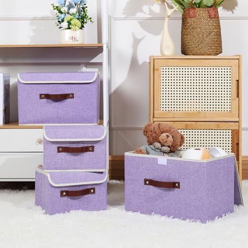 ANMINY Fabric Storage Box Bins with Lids, Purple, 15"x10"x10", 4 Pack - Image 7