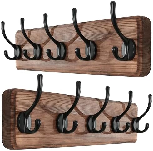SKOLOO Rustic Coat Rack Wall Mount, 5 Hooks, 17 Inch, Solid Wood, Brown by SKOLOO