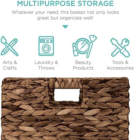 Best Choice Products 13x13in Pack of 5 Cube Storage Baskets, Water Hyacinth Multipurpose Collapsible Organizers, Handwoven Laundry Totes for Laundry, Living Room, Kids Room & Nursery - Brown - Image 5